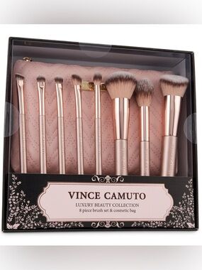 Vince Camuto Rose Gold Cosmetic Brush Set 8 pieces with Quilted Pouch